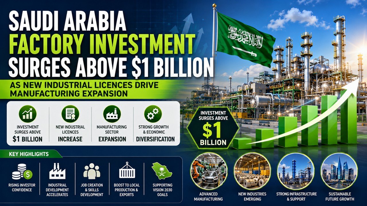 Saudi Arabia Factory Investment Surges Above $1 Billion as New Industrial Licences Drive